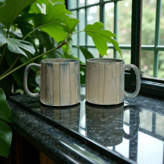 Handmade Vertical Striped Ceramic Mug - 250ml | Minimalist Coffee/Tea Mug | UK Handicraft