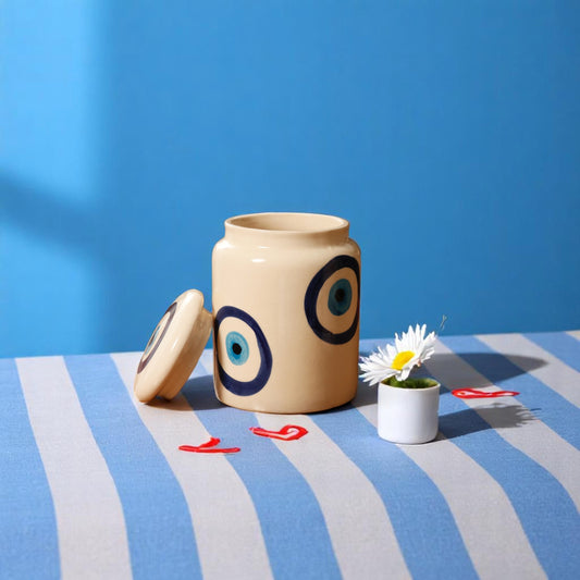 Handcrafted Evil Eye Ceramic Storage Jar – 400ml | Art Meets Purpose