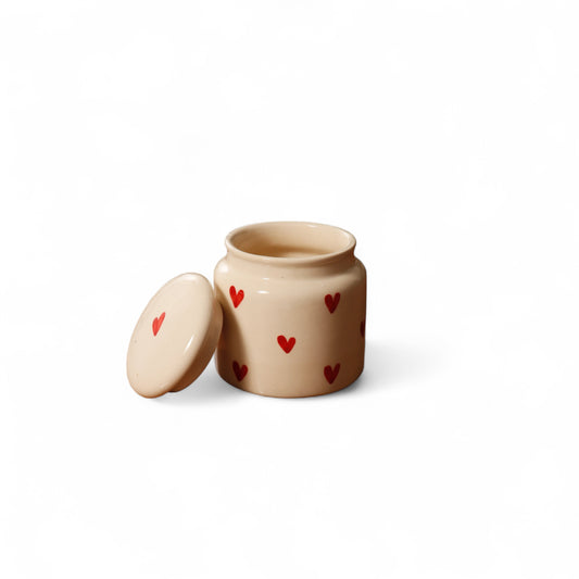 Handcrafted Ceramic Jar with Heart Design – 350ml | Artful Storage for Every Corner