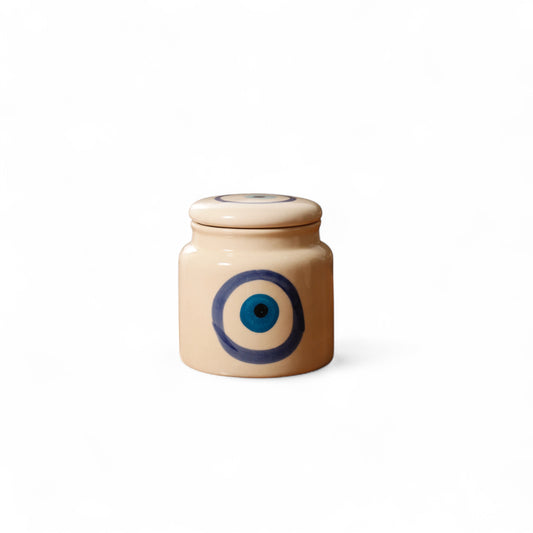 Handcrafted Evil Eye Ceramic Storage Jar – 350ml
