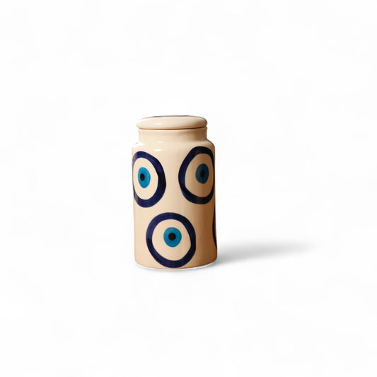 Handcrafted Evil Eye Ceramic Storage Jar – 450ml | Protection Meets Practicality
