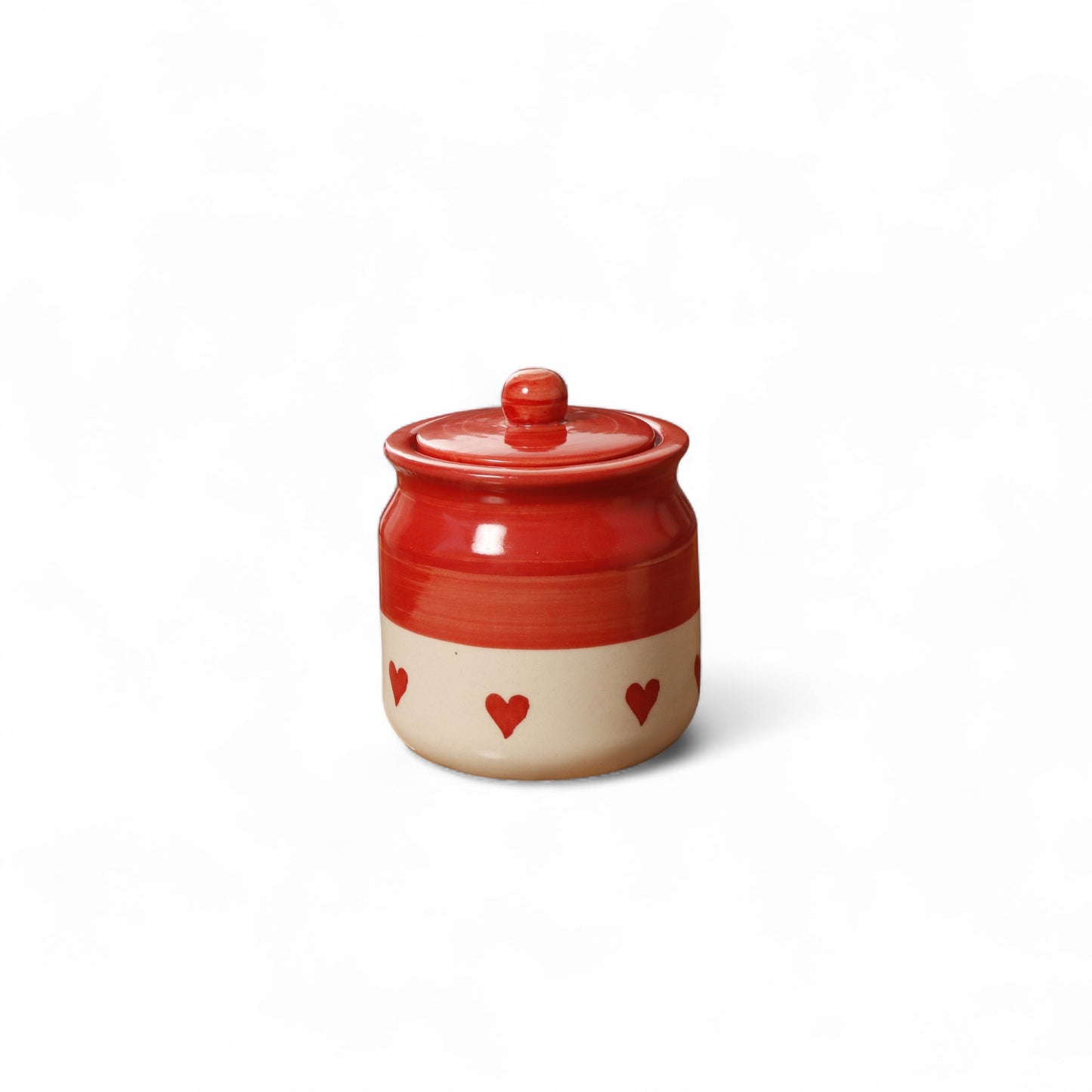 Red Heart Print Pottery Jar – 750ml | A Touch of Charm & Functionality