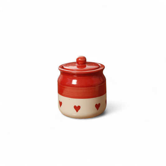 Red Heart Print Pottery Jar – 750ml | A Touch of Charm & Functionality