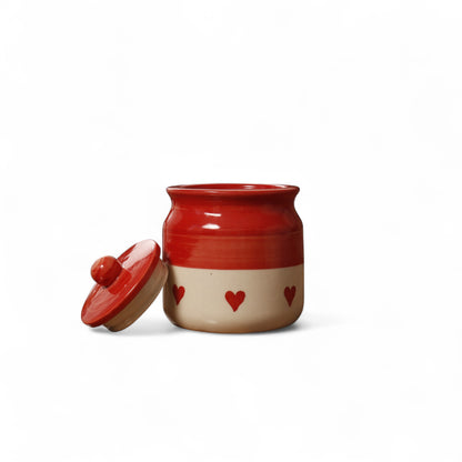 Red Heart Print Pottery Jar – 250ml | A Touch of Charm & Functionality