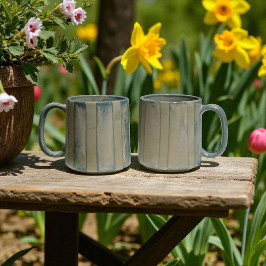 Handmade Vertical Striped Ceramic Mug - 250ml | Minimalist Coffee/Tea Mug | UK Handicraft