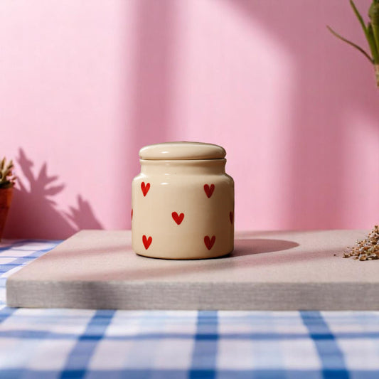 Handcrafted Ceramic Jar with Heart Design – 350ml | Artful Storage for Every Corner