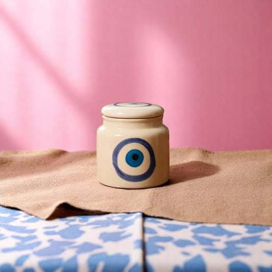 Handcrafted Evil Eye Ceramic Storage Jar – 350ml