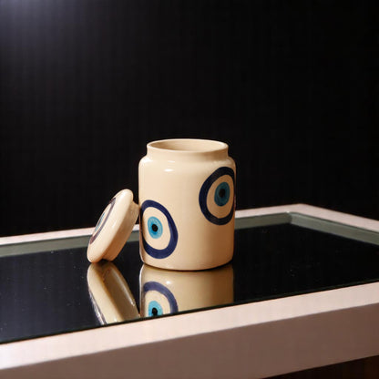 Handcrafted Evil Eye Ceramic Storage Jar – 400ml | Art Meets Purpose
