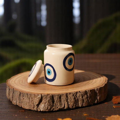 Handcrafted Evil Eye Ceramic Storage Jar – 400ml | Art Meets Purpose