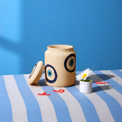 Handcrafted Evil Eye Ceramic Storage Jar – 400ml | Art Meets Purpose