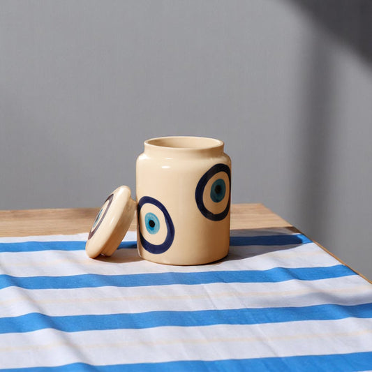 Handcrafted Evil Eye Ceramic Storage Jar – 400ml | Art Meets Purpose