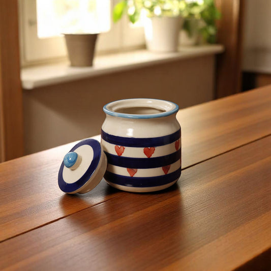 Cute Blue Pottery Jar for Coffee, Tea & Sugar – 250ml | Small Size, Big Charm