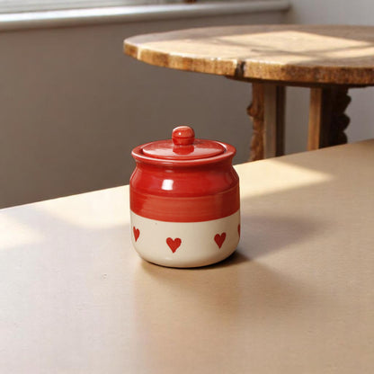 Red Heart Print Pottery Jar – 250ml | A Touch of Charm & Functionality