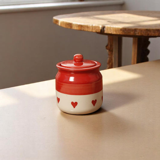 Red Heart Print Pottery Jar – 250ml | A Touch of Charm & Functionality