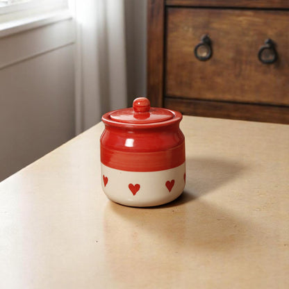 Red Heart Print Pottery Jar – 750ml | A Touch of Charm & Functionality