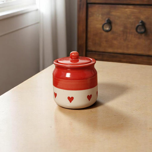 Red Heart Print Pottery Jar – 750ml | A Touch of Charm & Functionality